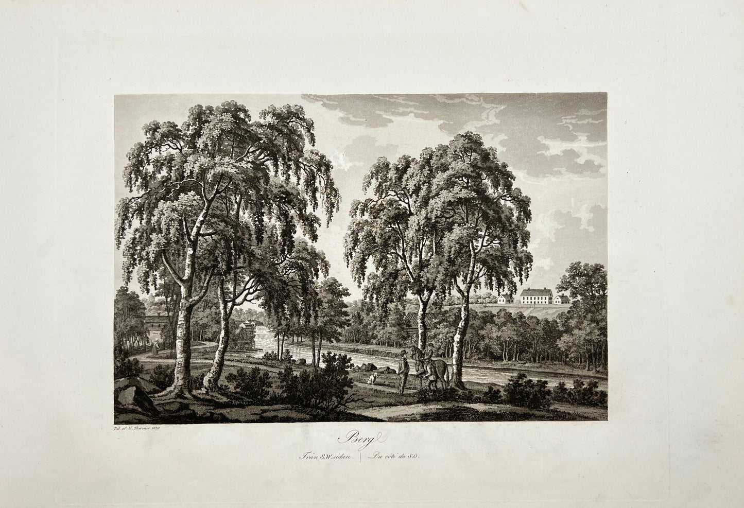 Original Antique Engraving - Ulrik Thersner - View of Berg in Sweden - E3