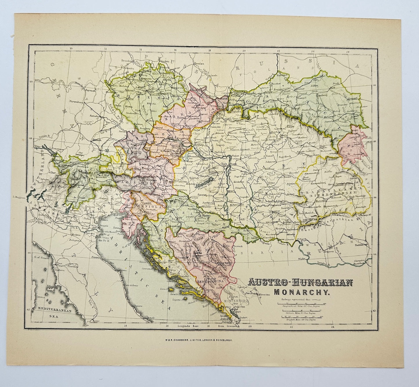 Original Antique Map - John Bartholomew - Austro-Hungarian Monarchy - G3