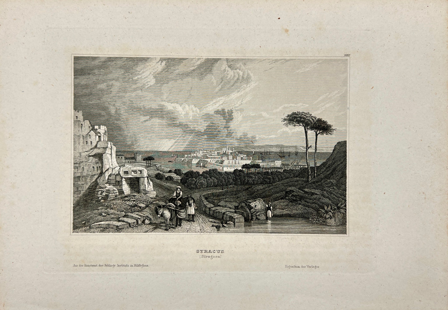 Original Antique Engraving - Carl Joseph Meyer - Syracuse (Saragosa) - E5