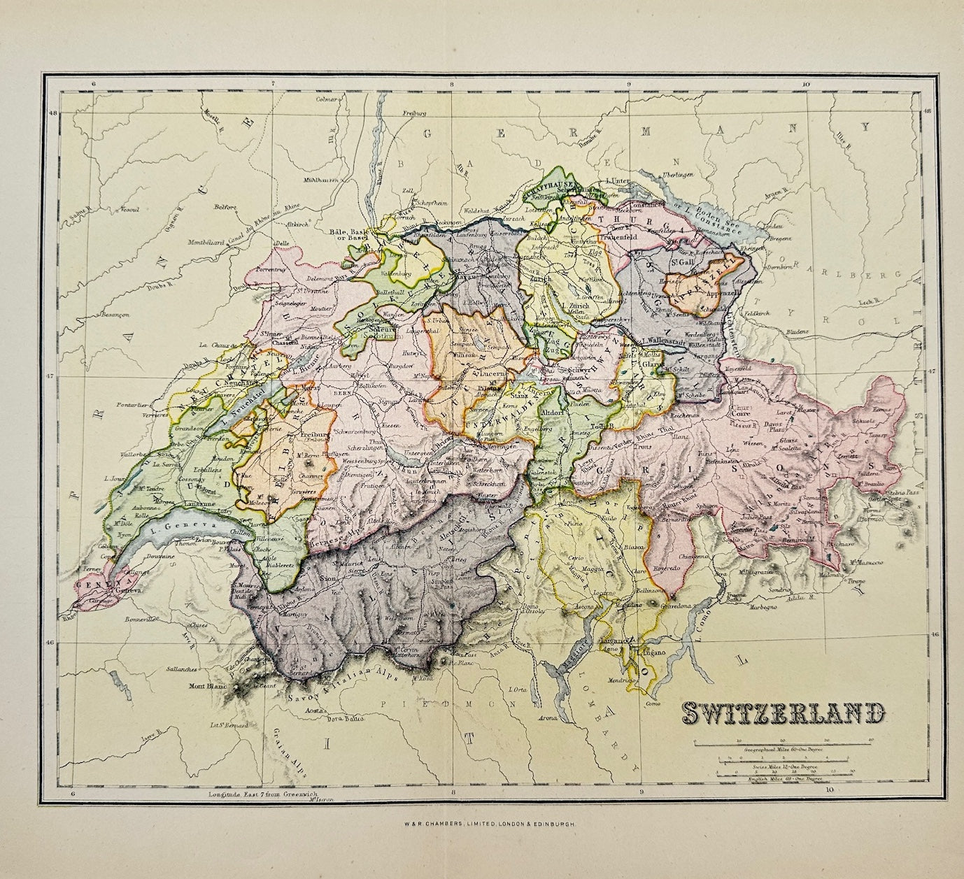 Original Antique Map - John Bartholomew - Switzerland - Bern - G3