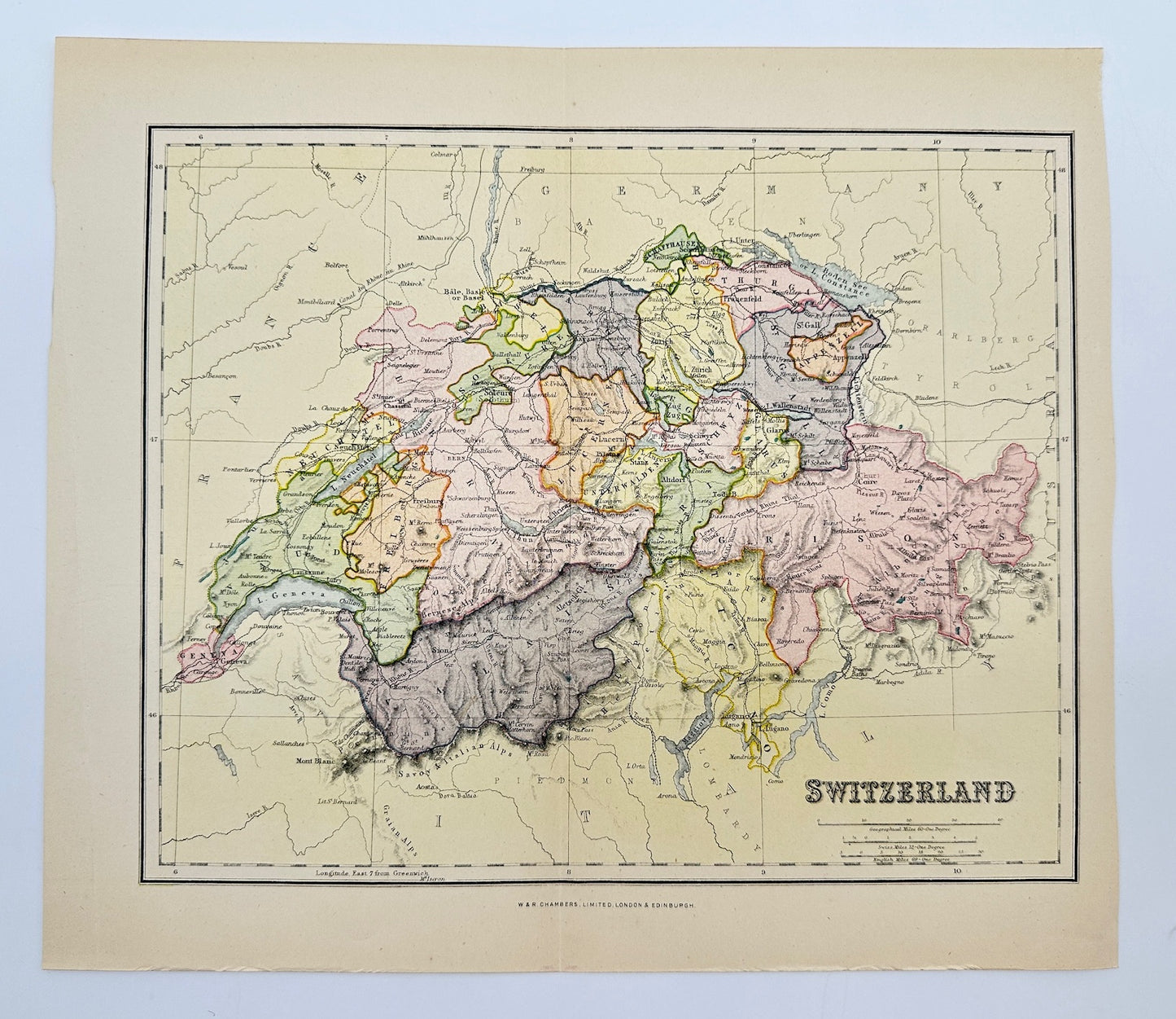 Original Antique Map - John Bartholomew - Switzerland - Bern - G3