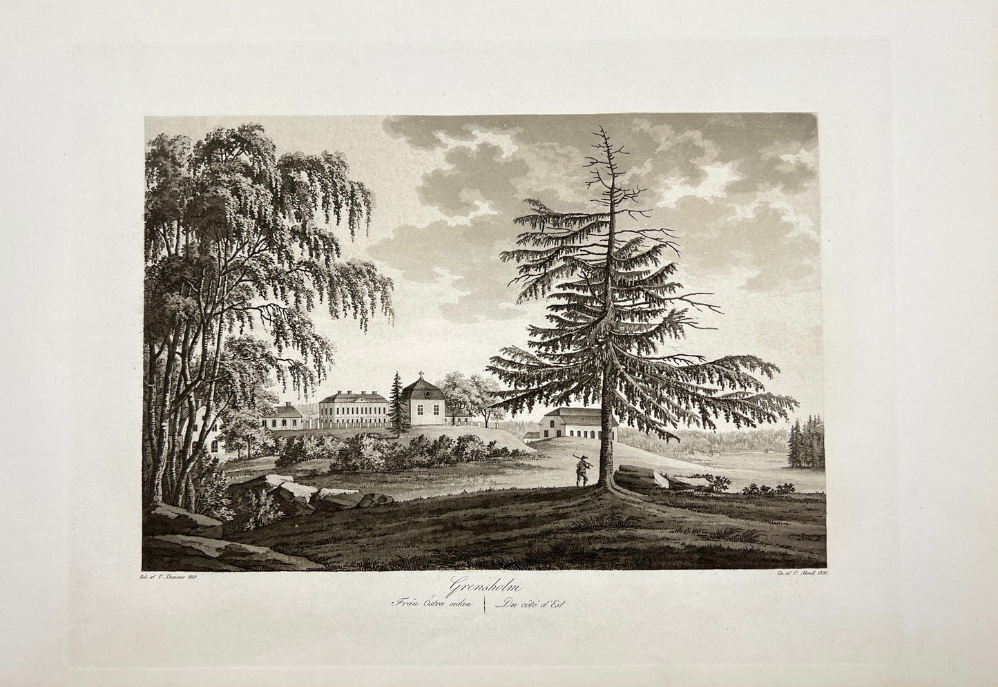 Antique Engraving - Ulrik Thersner - View of Grensholm Castle in Sweden - E3