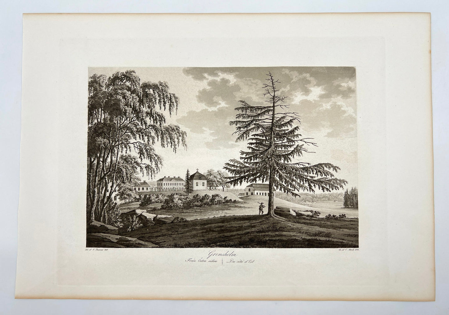 Antique Engraving - Ulrik Thersner - View of Grensholm Castle in Sweden - E3