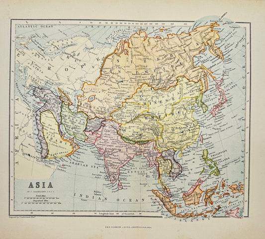 Original Antique Map - John Bartholomew - Asia - Indian Ocean - China - G3