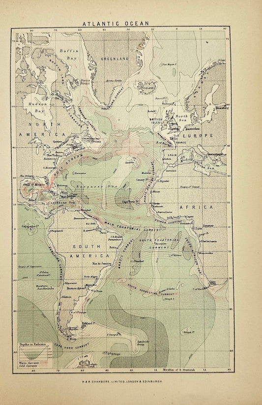 Original Antique Map - W. & R. Chambers - Atlantic Ocean - G3
