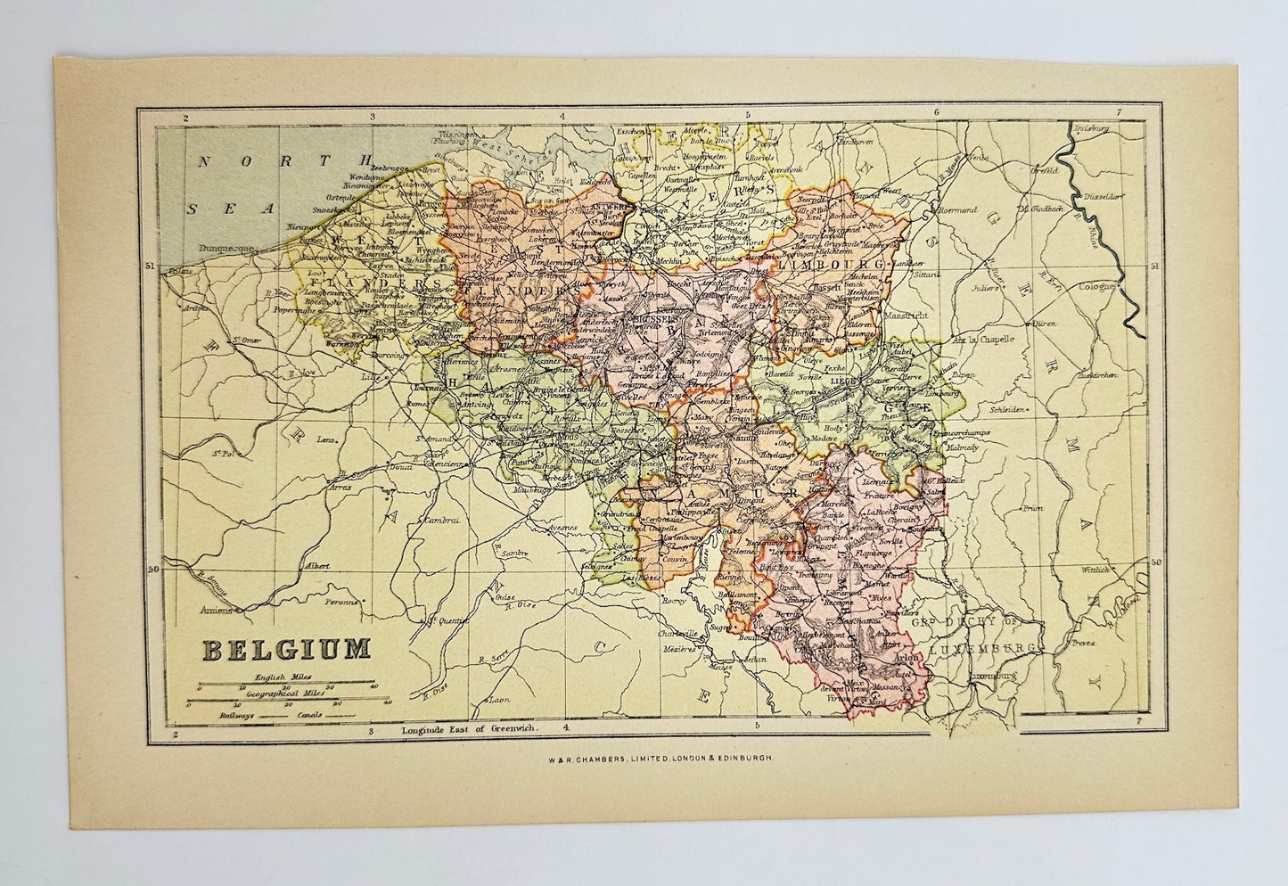 Original Antique Map - W. & R. Chambers - Belgium - Brussels - Europe - G3