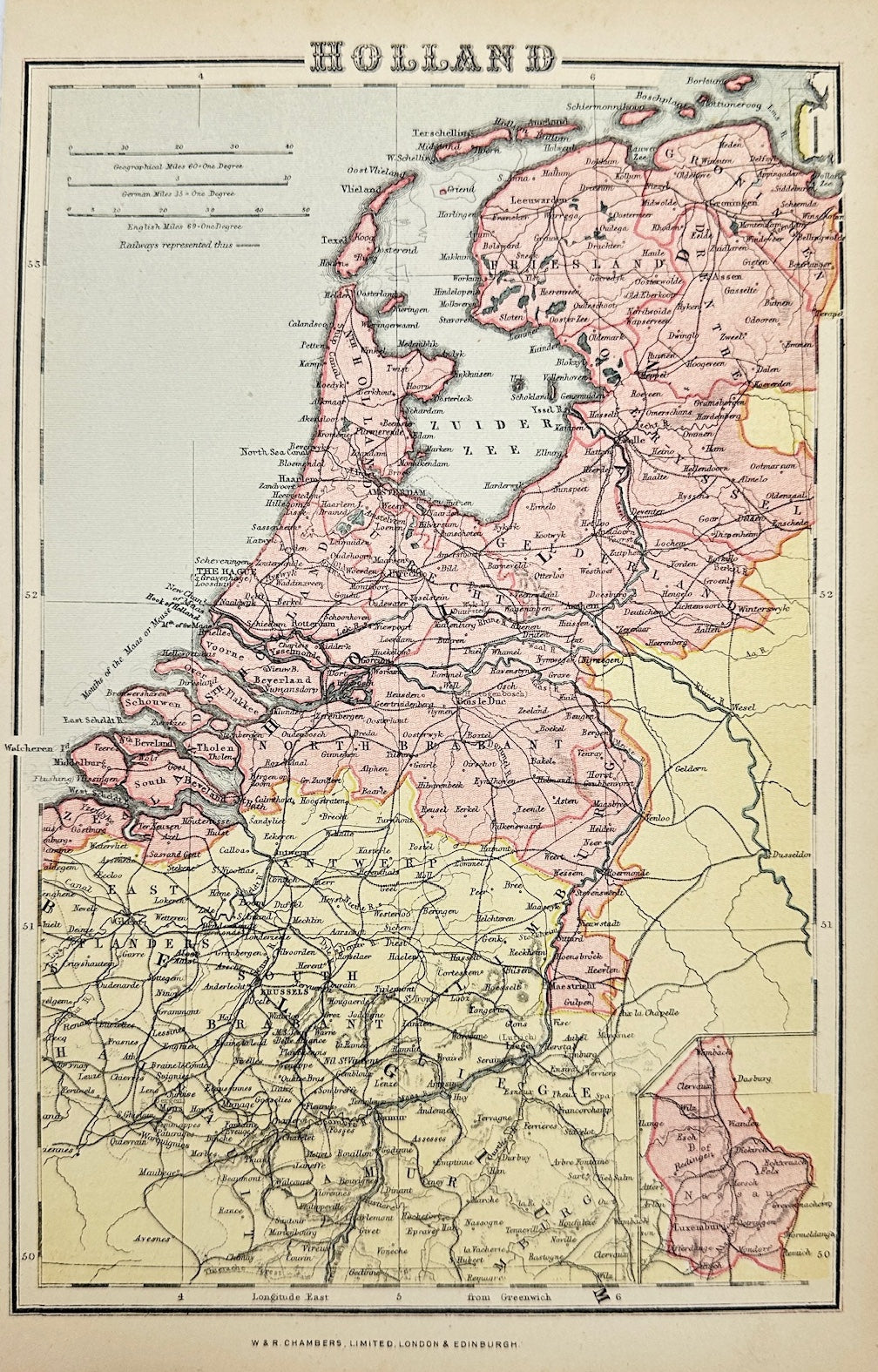 Original Antique Map - W. & R. Chambers - Holland - Amsterdam - Europe - G3