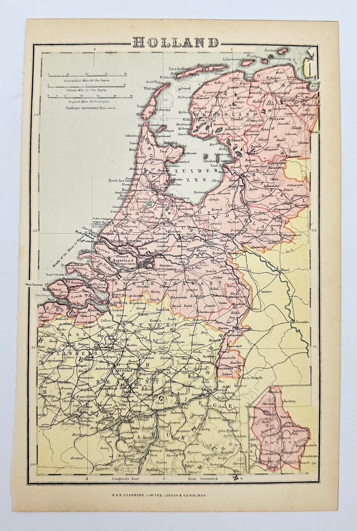 Original Antique Map - W. & R. Chambers - Holland - Amsterdam - Europe - G3