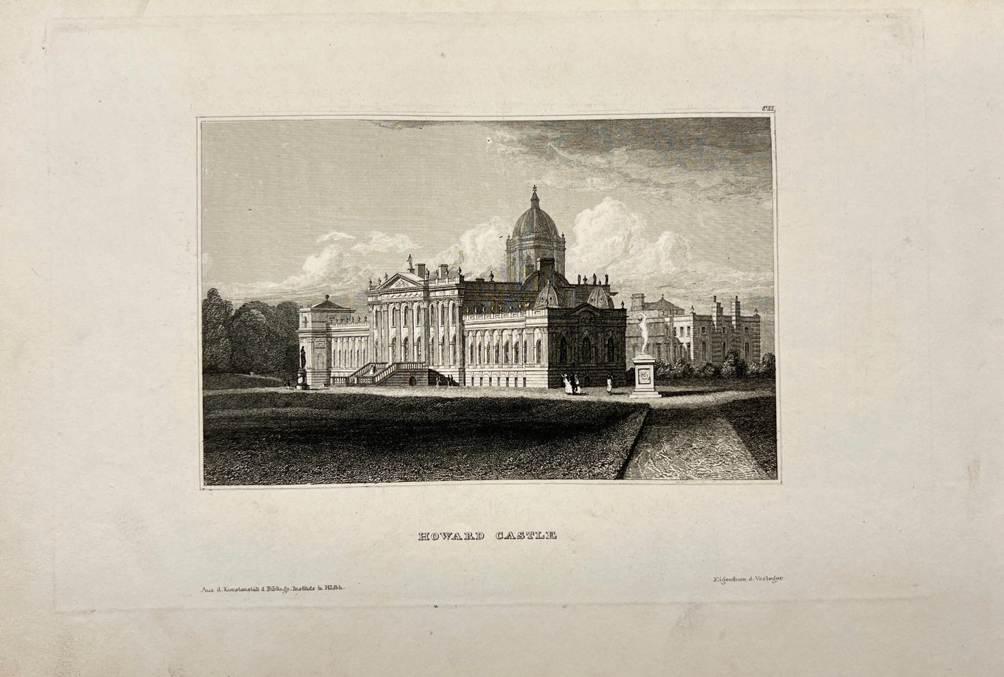 Original Antique Engraving - Carl Joseph Meyer - View of Howard Castle - E5