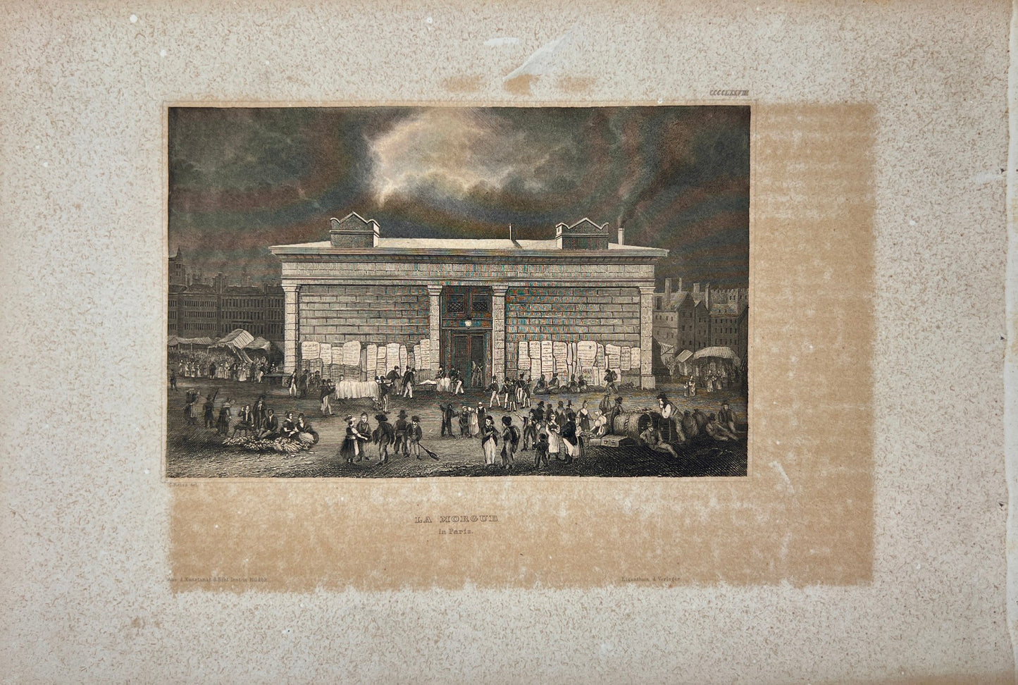 Original Antique Engraving - Carl Joseph Meyer - The Morgue in Paris - E5