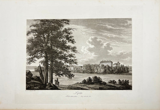 Antique Engraving - Ulrik Thersner - View of Finspang Castle in Sweden - E3