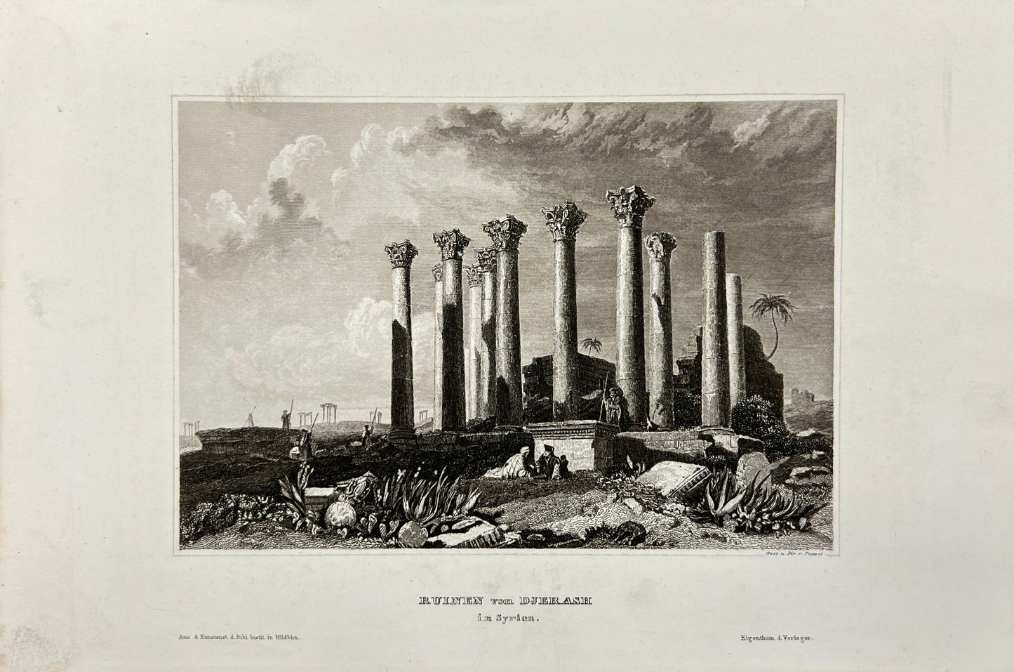 Original Antique Engraving - Carl Joseph Meyer - Ruins of Djerash in Syria - E5
