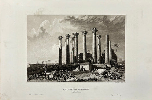 Original Antique Engraving - Carl Joseph Meyer - Ruins of Djerash in Syria - E5