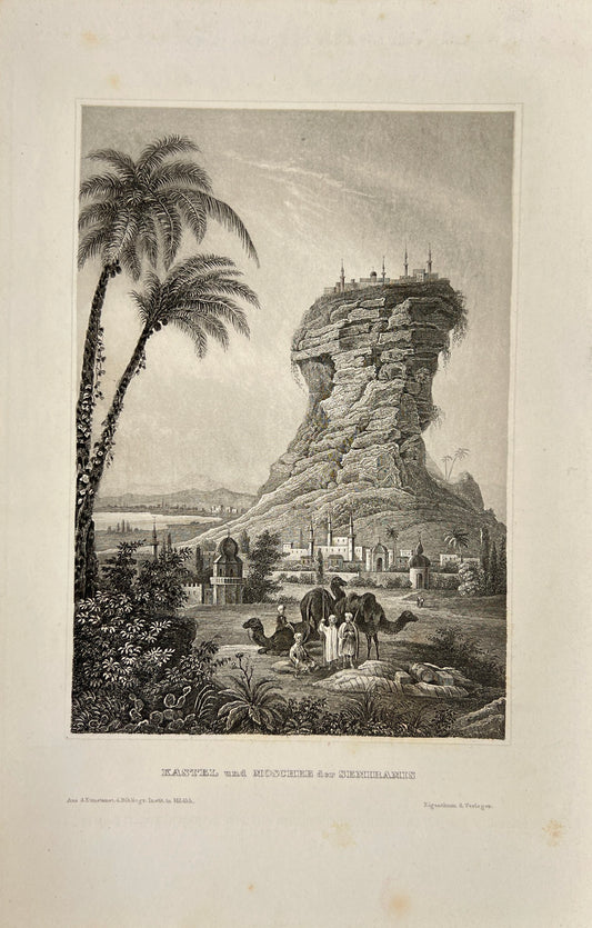 Antique Engraving - Carl Joseph Meyer - Kastel and Mosque of Semiramis - E5