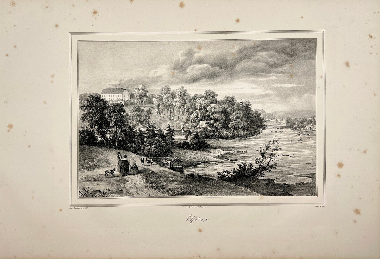 Original Antique Engraving - Ulrik Thersner - View of Elfstorp in Sweden - E3