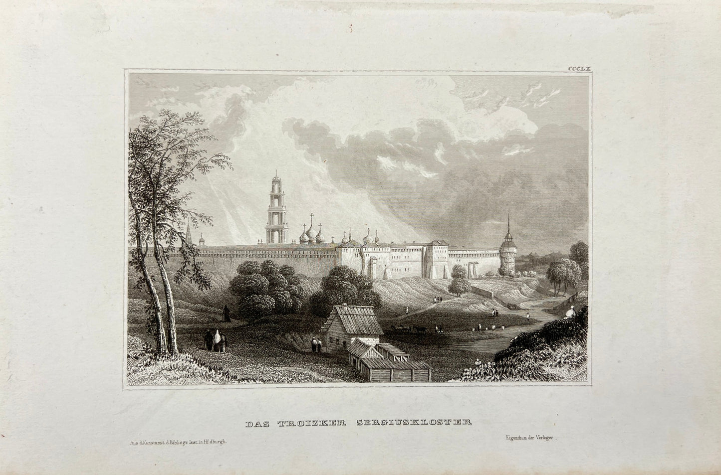 Antique Engraving - Carl Joseph Meyer - The Sergius Monastery in Troitsk - E5