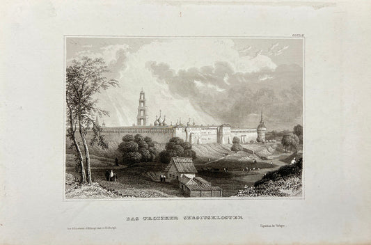 Antique Engraving - Carl Joseph Meyer - The Sergius Monastery in Troitsk - E5