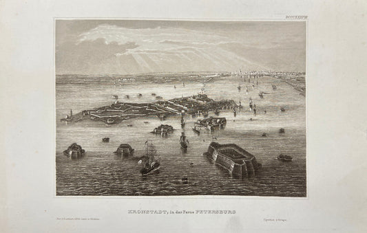 Antique Print - Carl Joseph Meyer - Kronstadt, in the Distance Petersburg - E5