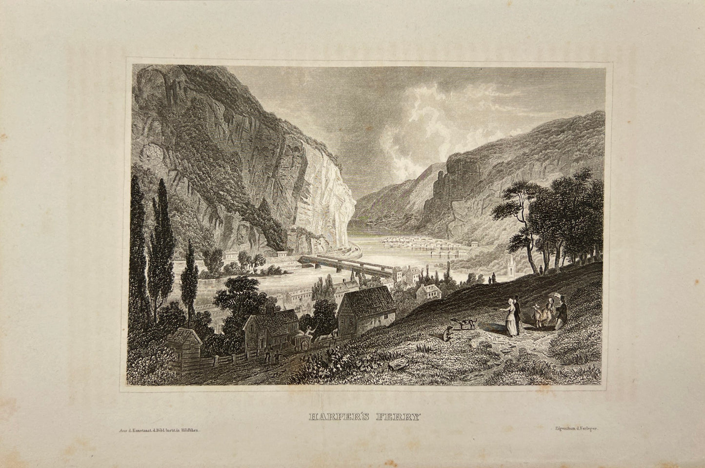 Antique Print - Carl Joseph Meyer - View of Harpers Ferry in West Virginia - E5
