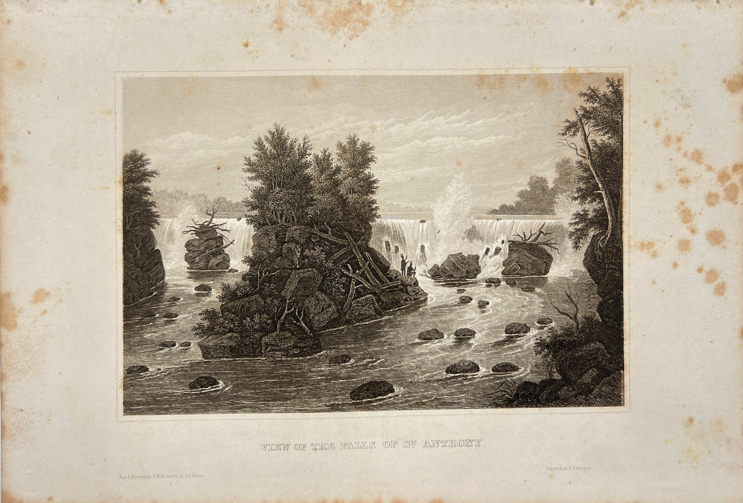 Antique Engraving - Meyer - View of Saint Anthony Falls in Minnesota - E5