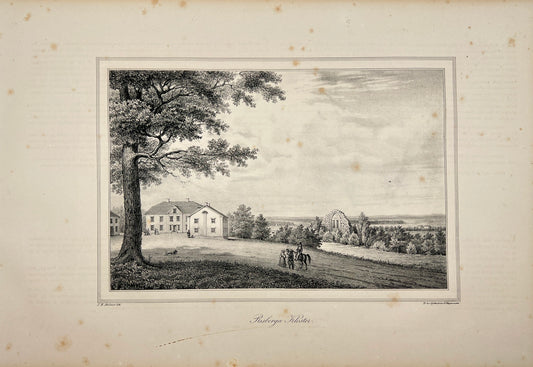 Antique Engraving - Ulrik Thersner - View of Plasberga Monastery in Sweden - E3