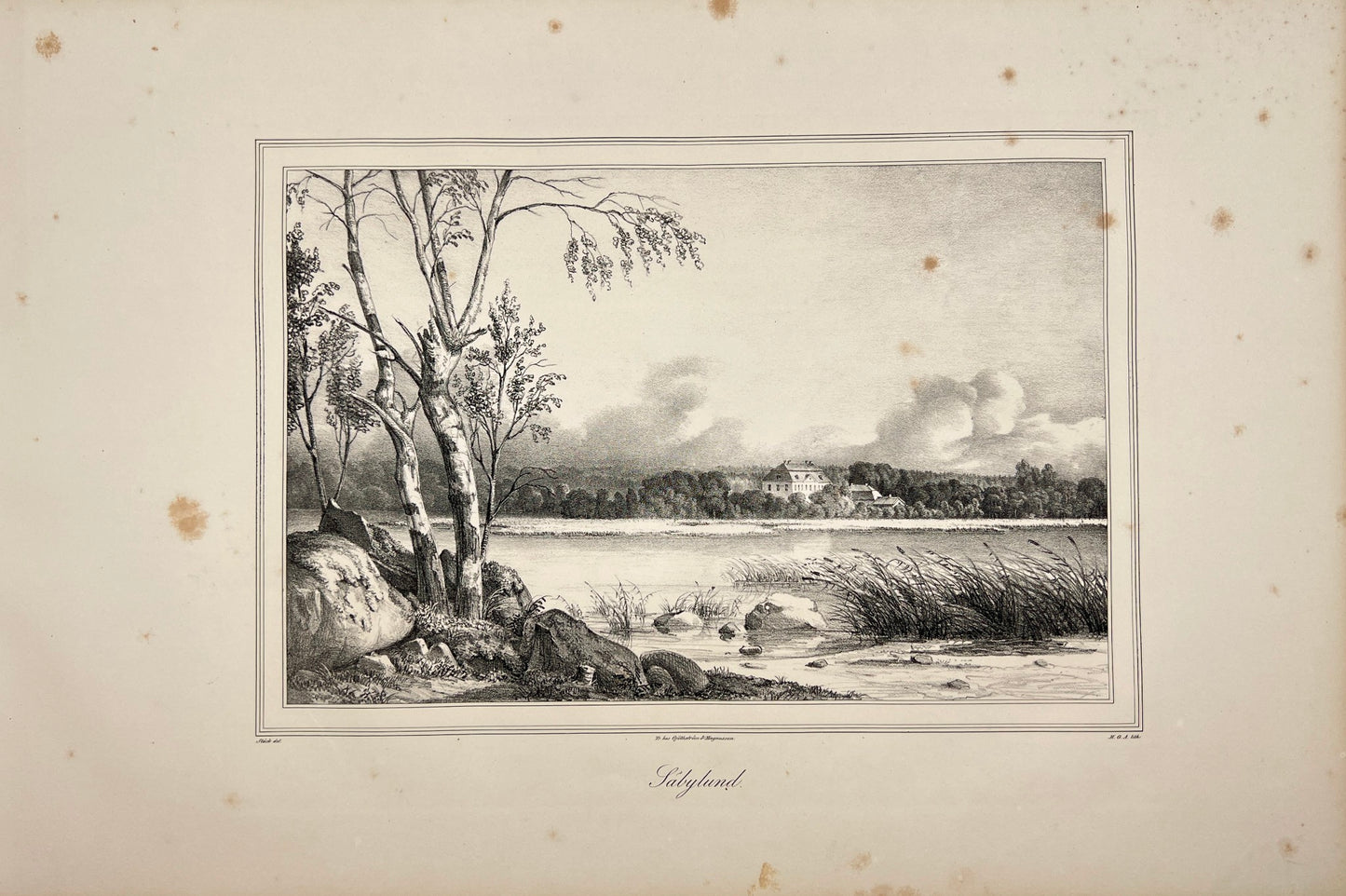 Antique Engraving - Ulrik Thersner - View of Ulvhalls Herrgard in Sweden - E3