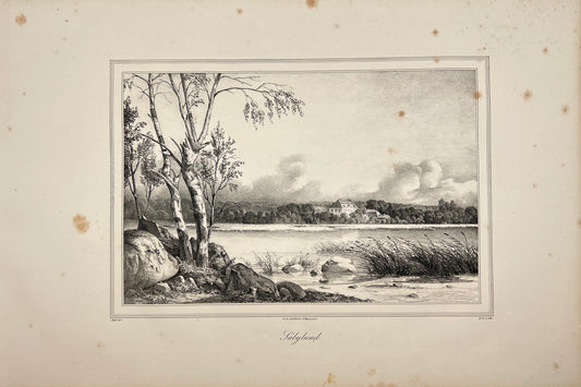 Antique Engraving - Ulrik Thersner - View of Ulvhalls Herrgard in Sweden - E3