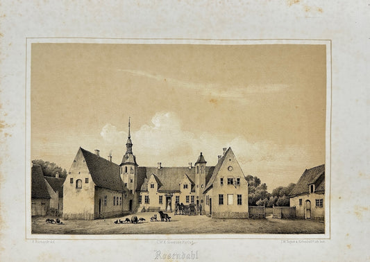 Original Antique Print - Ferdinand Richardt - View Of Rosendabl - Sweden - F3