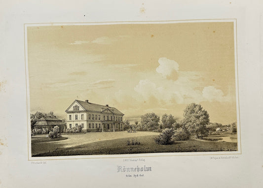 Original Antique Print - Ferdinand Richardt - Rønnebolm from South-East - F3
