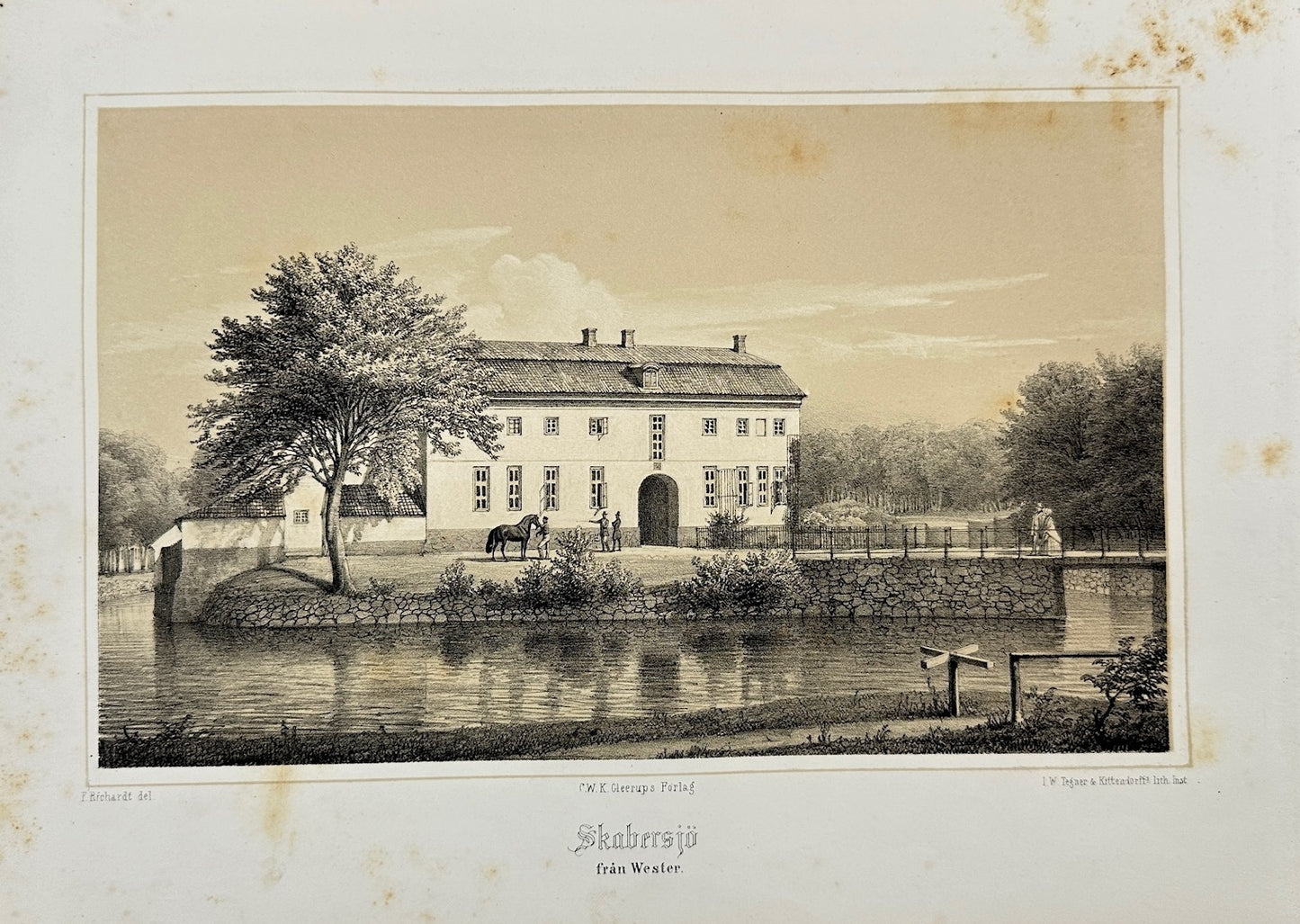 Original Antique Print - Ferdinand Richardt - Skabersjö from Wester - F3