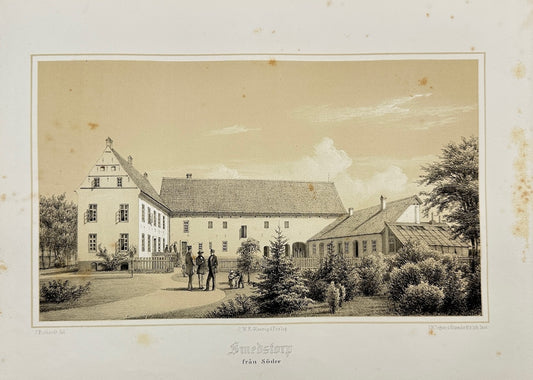 Original Antique Print - Ferdinand Richardt - Smedstorp from the South - F3