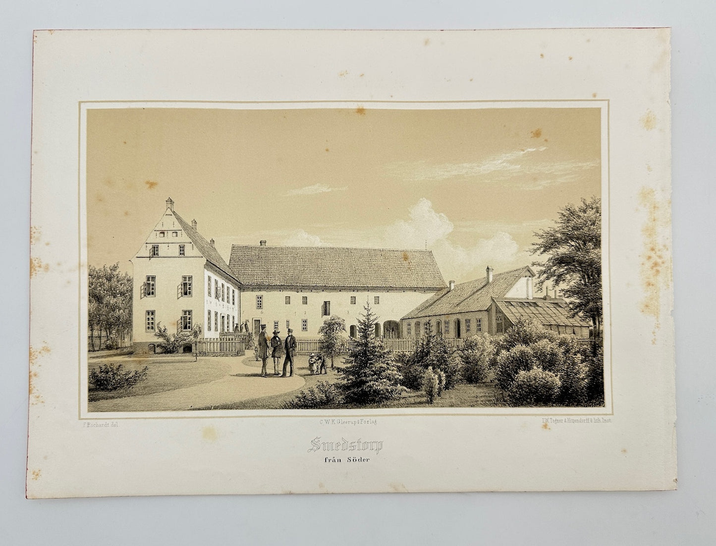 Original Antique Print - Ferdinand Richardt - Smedstorp from the South - F3