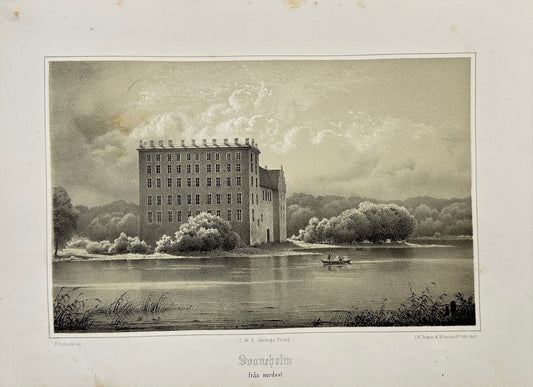 Original Antique Print - Ferdinand Richardt - Swanholm from the Northeast - F3