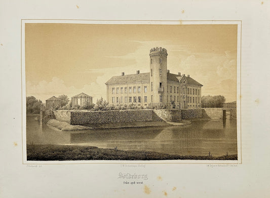 Original Antique Print - Ferdinand Richardt - Söldeborg From the South West - F3