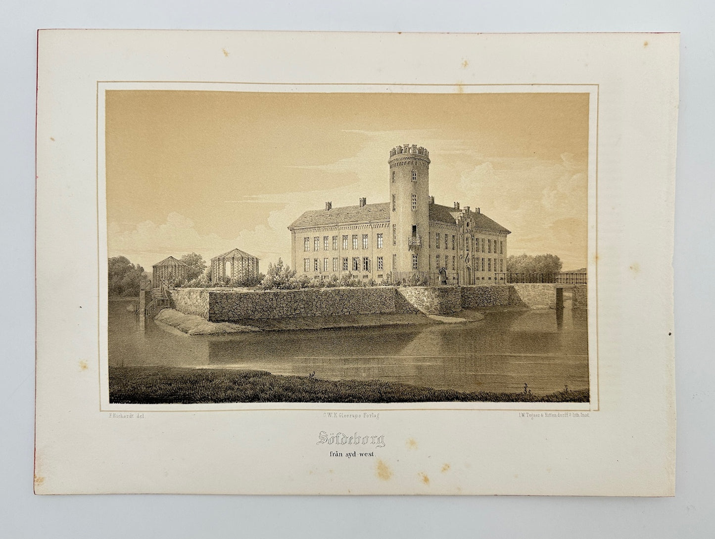 Original Antique Print - Ferdinand Richardt - Söldeborg From the South West - F3
