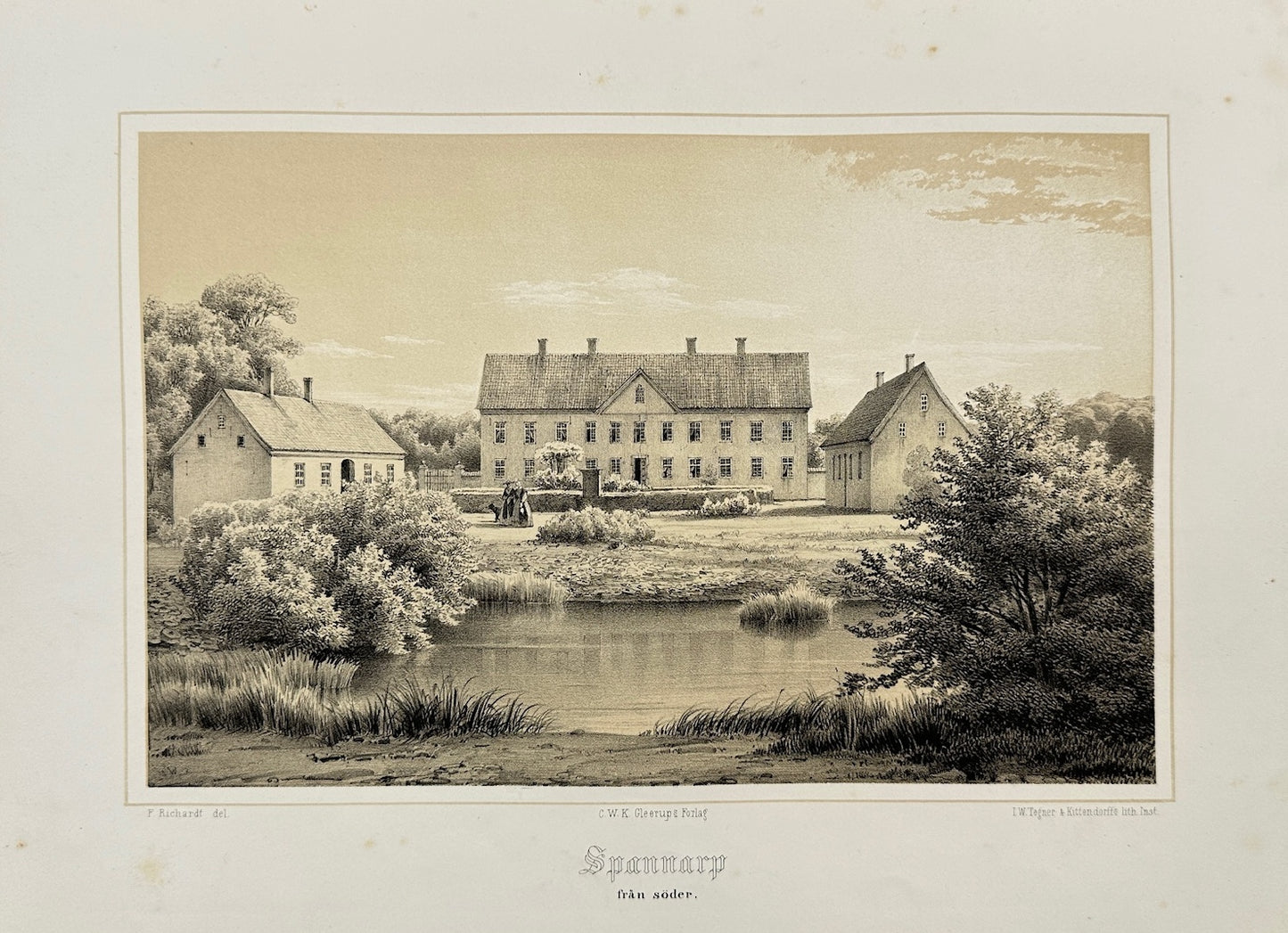 Original Antique Print - Ferdinand Richardt - Spannarp From Soder - Sweden - F3