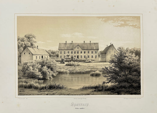 Original Antique Print - Ferdinand Richardt - Spannarp From Soder - Sweden - F3