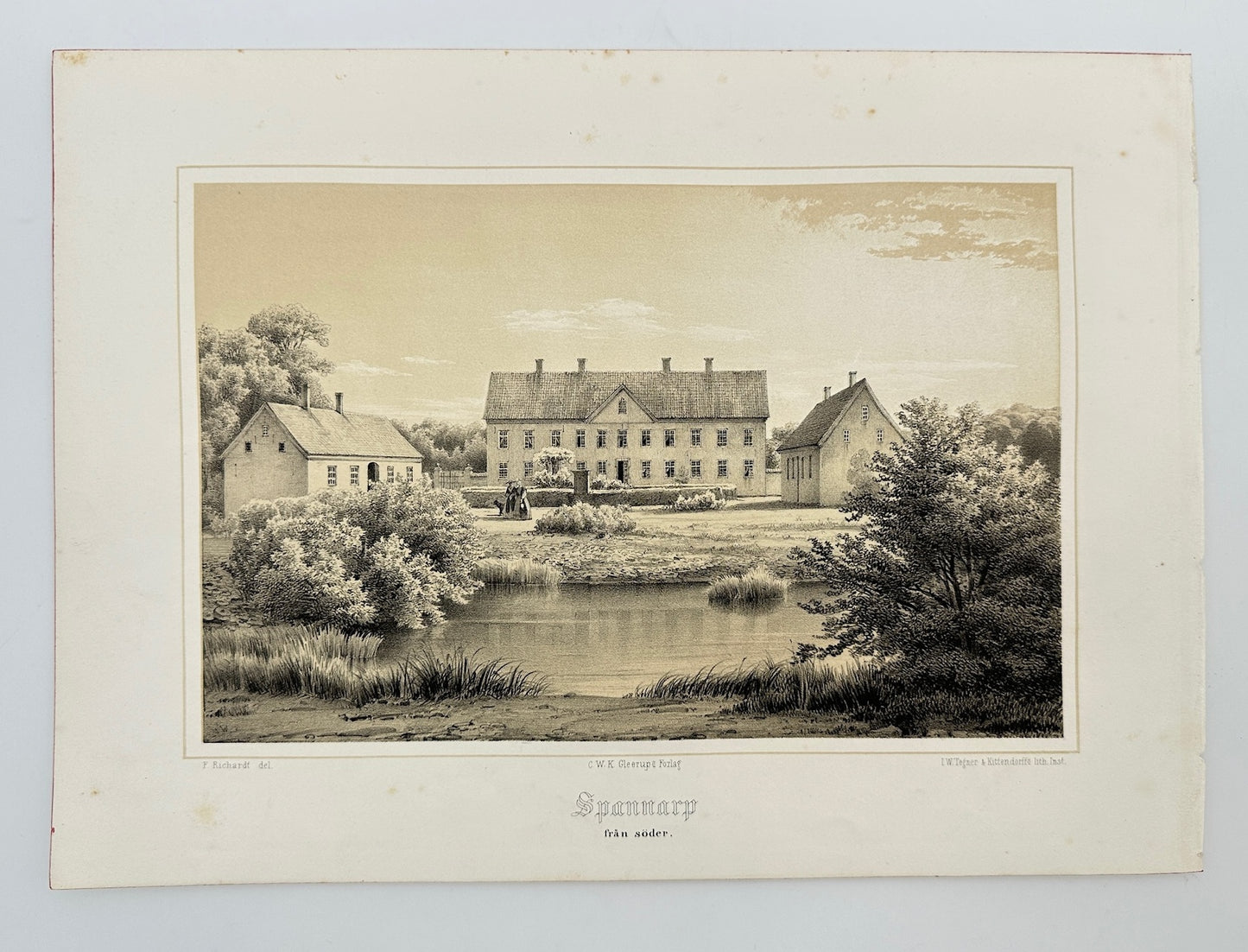 Original Antique Print - Ferdinand Richardt - Spannarp From Soder - Sweden - F3