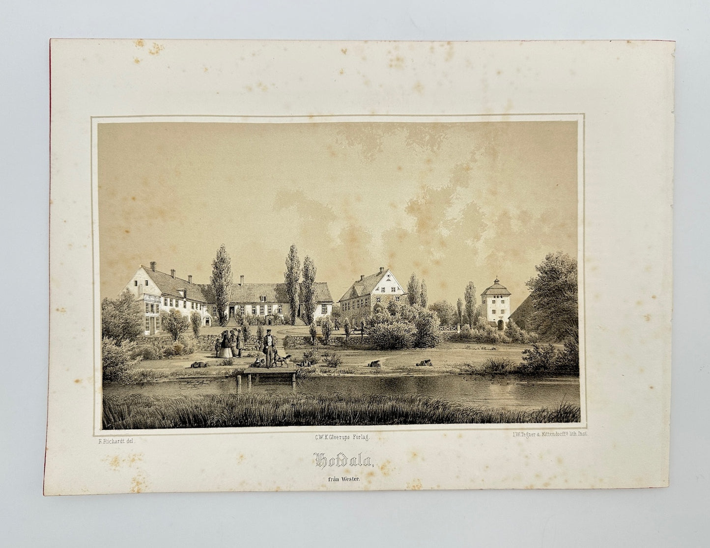 Original Antique Print - Ferdinand Richardt - Hovdala, from Wester - Sweden - F3