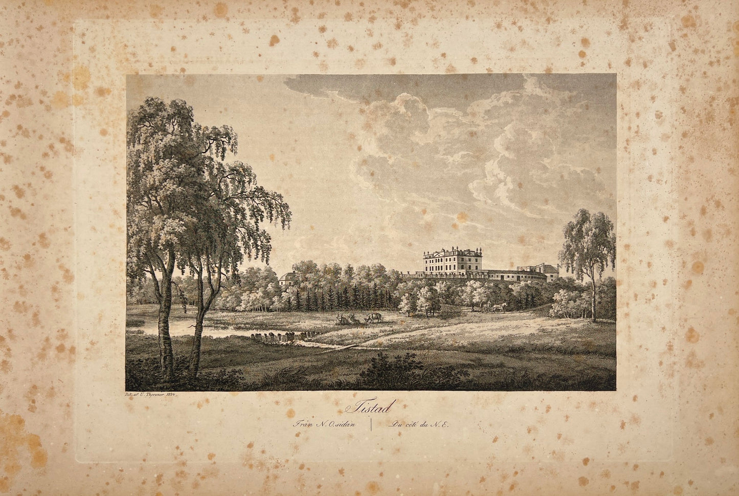 Antique Engraving - Ulrik Thersner - View of Tistad Castle in Sweden - E3