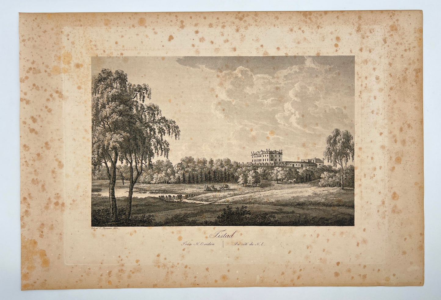 Antique Engraving - Ulrik Thersner - View of Tistad Castle in Sweden - E3