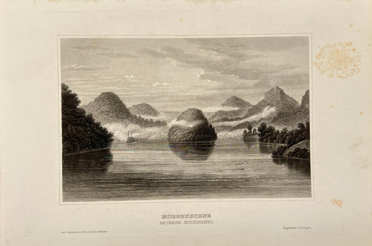 Antique Print - Meyer - The Mississippi Sunrise below St. Anthony's Falls - E5