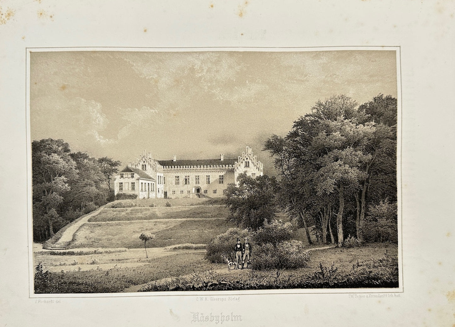 Original Antique Print - Ferdinand Richardt - Näsbyholm From the South - F3