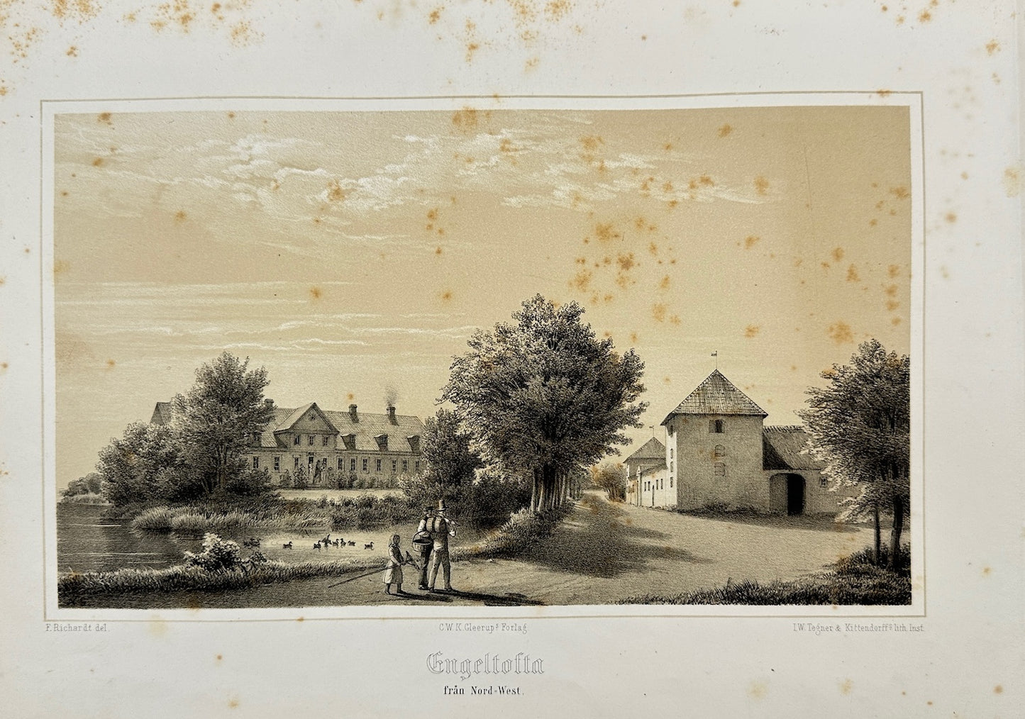 Original Antique Print - Ferdinand Richardt - View of Engeltofta - Sweden - F3
