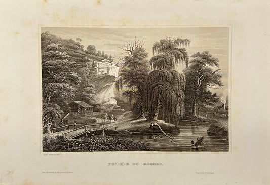 Antique Engraving - Carl Joseph Meyer - Prairie du Rocher in France - E5