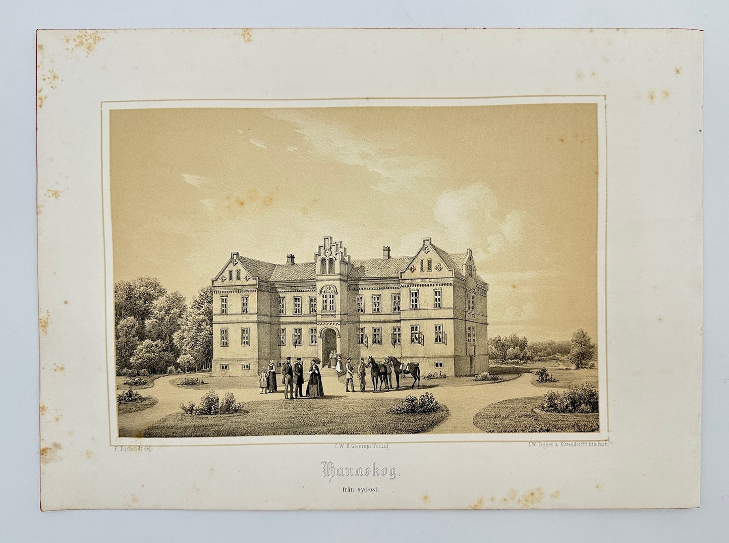 Antique Print - Richardt Ferdinand - Hanaskog. From the South-east - Sweden - F3