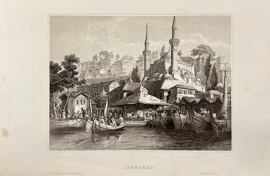 Original Antique Engraving - Carl Joseph Meyer - View of Scutari in Albania - E5