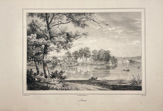 Antique Engraving - Ulrik Thersner - View of Lissma Gard in Sweden - E3