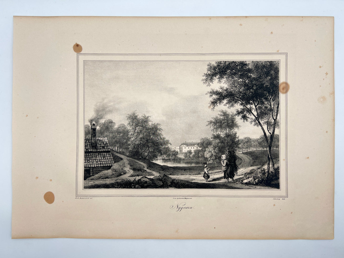 Original Antique Engraving - Ulrik Thersner - View of Nykvarn in Sweden - E3