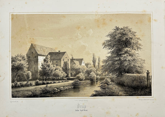 Original Antique Print - Richardt Ferdinand - Orup from South-West - F3